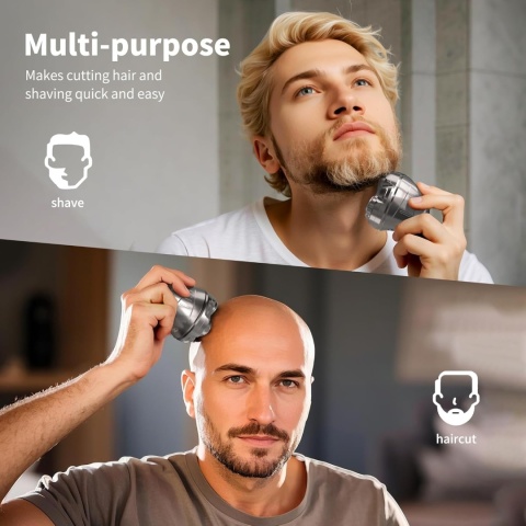 Sarsumir golarka elektryczna 5D Łysa głowa 0 mm wodoodporna, USB-C, srebrny, 7,5 x 7,2 cm