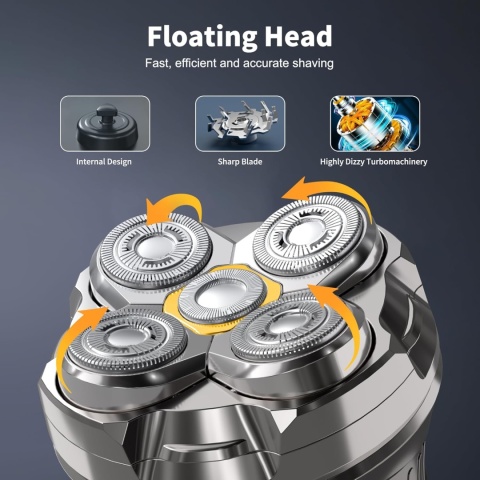 Sarsumir golarka elektryczna 5D Łysa głowa 0 mm wodoodporna, USB-C, srebrny, 7,5 x 7,2 cm