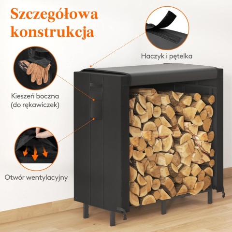 Stojak na drewno opałowe z plandeką wodoodporna 122 × 58,5 × 122 cm