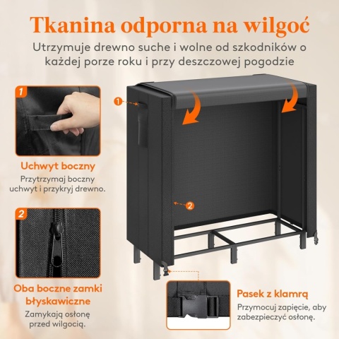 Stojak na drewno opałowe z plandeką wodoodporna 122 × 58,5 × 122 cm