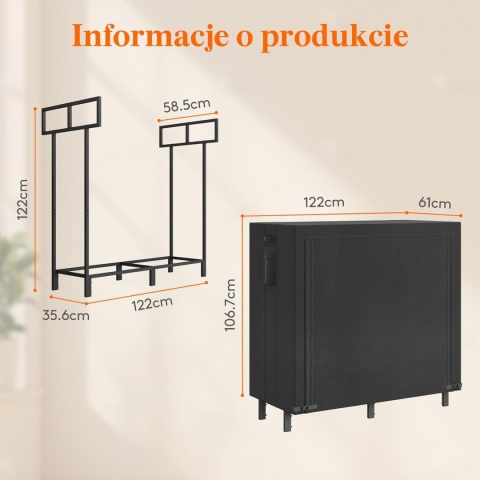 Stojak na drewno opałowe z plandeką wodoodporna 122 × 58,5 × 122 cm