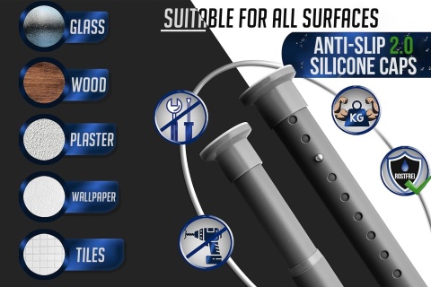 Szary Drążek Teleskopowy MEISENBERG - Łatwy montaż 260-310 cm bez wiercenia