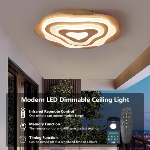 WayLuoung LED Drewniana Lampa Sufitowa 50cm 3K-6K Ściemniania pilot