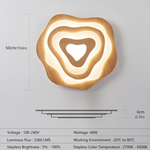WayLuoung LED Drewniana Lampa Sufitowa 50cm 3K-6K Ściemniania pilot