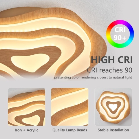 WayLuoung LED Drewniana Lampa Sufitowa 50cm 3K-6K Ściemniania pilot