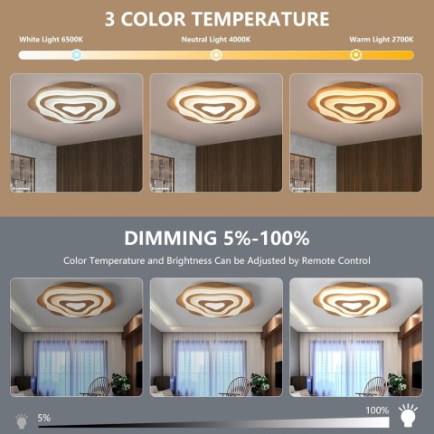 WayLuoung LED Drewniana Lampa Sufitowa 50cm 3K-6K Ściemniania pilot