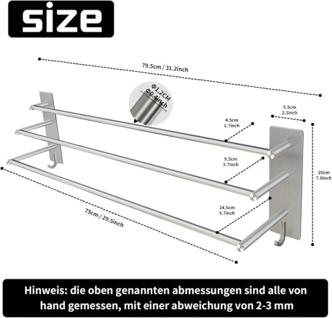 Wieszak na ręczniki 75 cm bez wiercenia SUS304 Vista