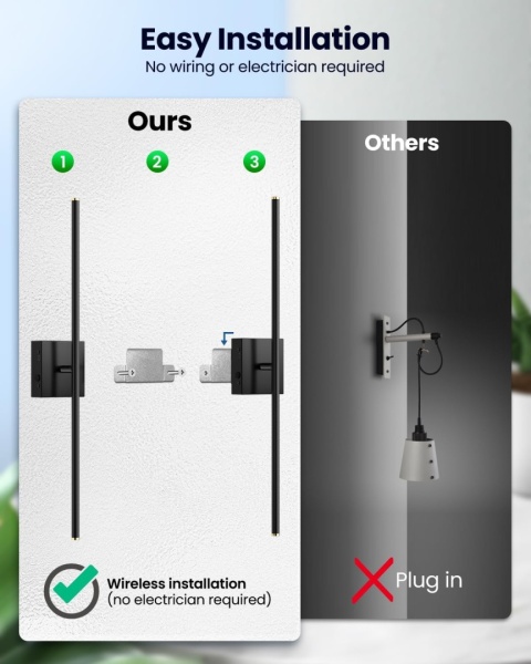 Zestaw 2 kinkietów CLY zasilanych bateriami, 75 cm 10000 mAh, z pilotem, 6 kolorów, ściemnialne,