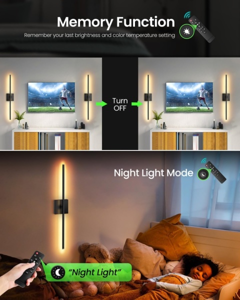 Zestaw 2 kinkietów CLY zasilanych bateriami, 75 cm 10000 mAh, z pilotem, 6 kolorów, ściemnialne,