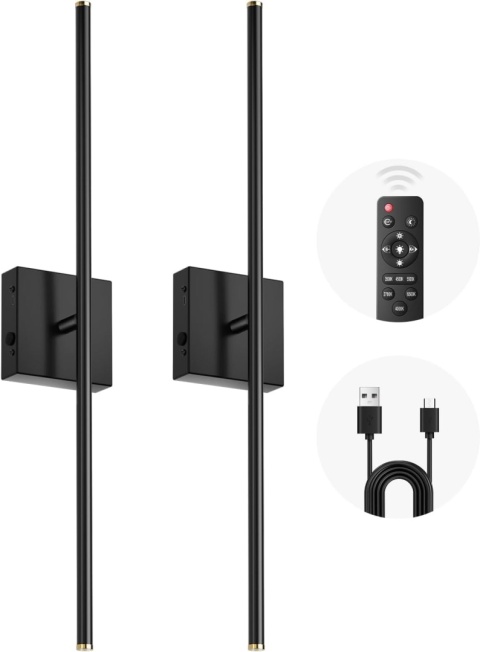 Zestaw 2 kinkietów CLY zasilanych bateriami, 75 cm 10000 mAh, z pilotem, 6 kolorów, ściemnialne,