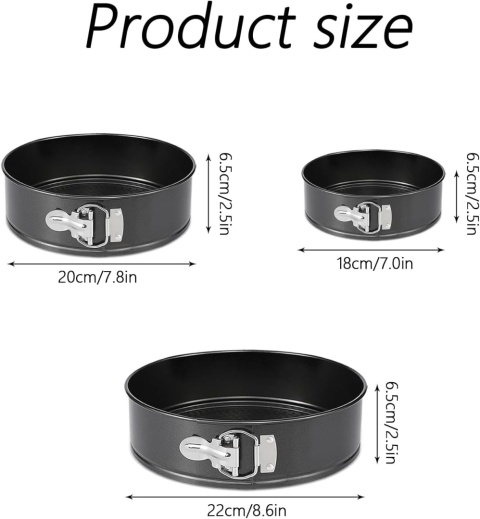 Zestaw 3 form do pieczenia ciasta ze stali nierdzewnej, okrągłych, 18/20/22 cm, antybakteryjnych