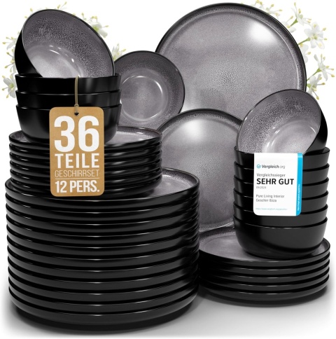 Zestaw naczyń dla 4 osób Ibiza 12-częściowy z kamionki, Pure Living