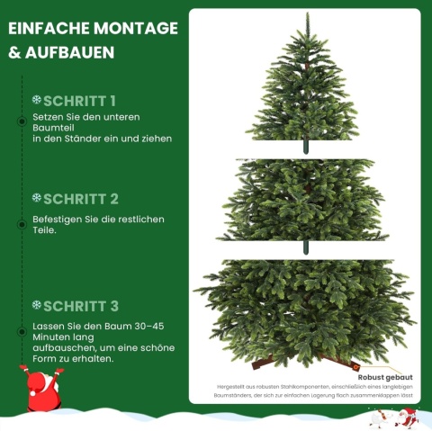 duża Sztuczna choinka 195 cm PE 4066 gałązek drewniana podstawa