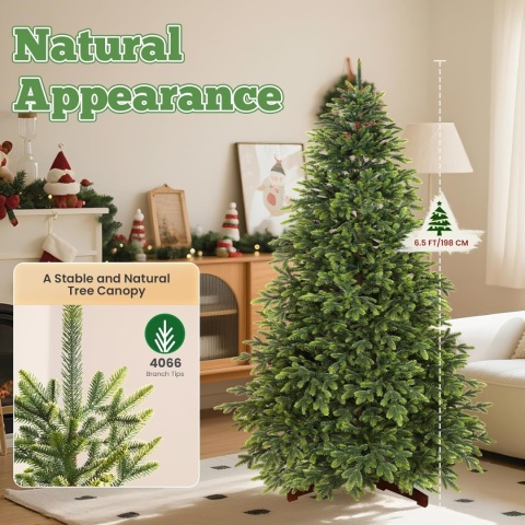 duża Sztuczna choinka 195 cm PE 4066 gałązek drewniana podstawa