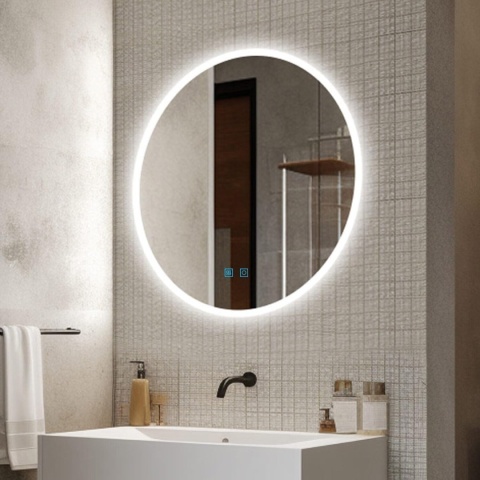 60cm Round Bathroom Mirror with Touch Switch Anti-Fog LED Dimmable Cool White Warm White 60cm
