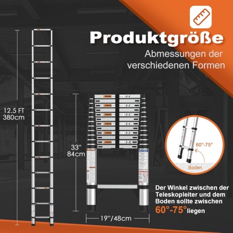 Drabina teleskopowa Wysokość 380 cm Wielopoziomowa lekka , do 150 kg