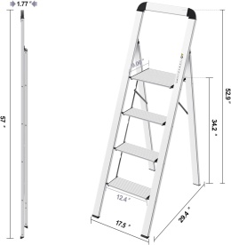 KINGRACK Drabina schodkowa, 4 stopnie, składana drabina aluminiowa