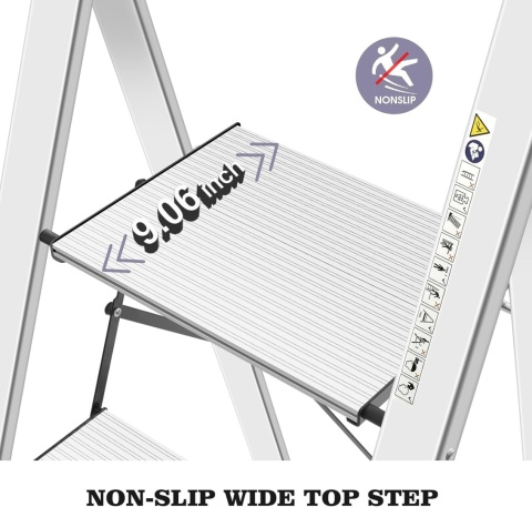 KINGRACK Drabina schodkowa, 4 stopnie, składana drabina aluminiowa