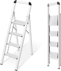 KINGRACK Drabina schodkowa, 4 stopnie, składana drabina aluminiowa