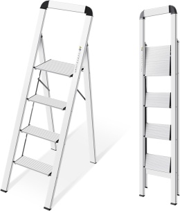 KINGRACK Drabina schodkowa, 4 stopnie, składana drabina aluminiowa