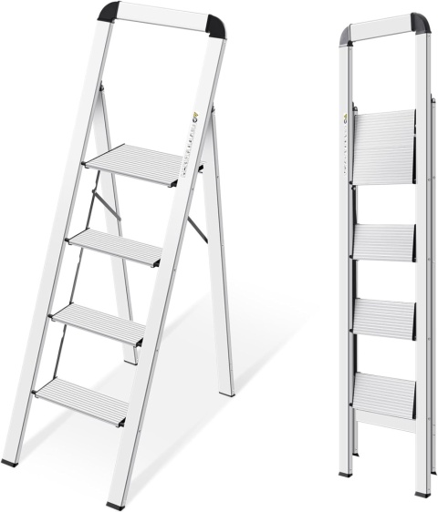 KINGRACK Drabina schodkowa, 4 stopnie, składana drabina aluminiowa