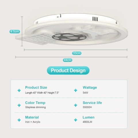 LAMPA SUFITOWA PIŁKA NOŻNA 3000K DO 6000K ŚCIEMNIANA Z PILOTEM 44X40X4,5CM