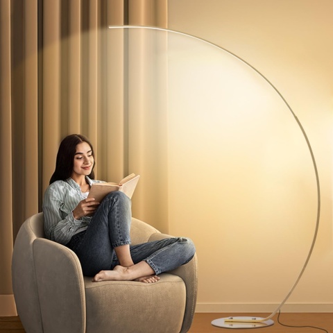 Lampa łukowa LED do salonu, 25 W, ściemniana, złota lampa stojąca z pilotem