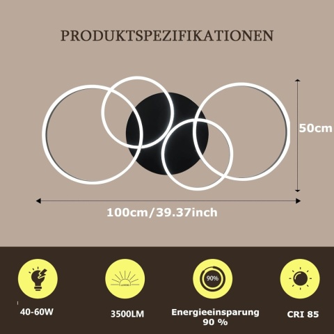 Lampa sufitowa LED, ściemniana, 40-60 W, 100 cm, PILOT, APLIKACJA