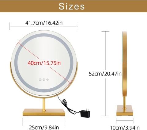 MantoLite Lusterko kosmetyczne z oświetleniem LED, 40 cm, z 3 trybami