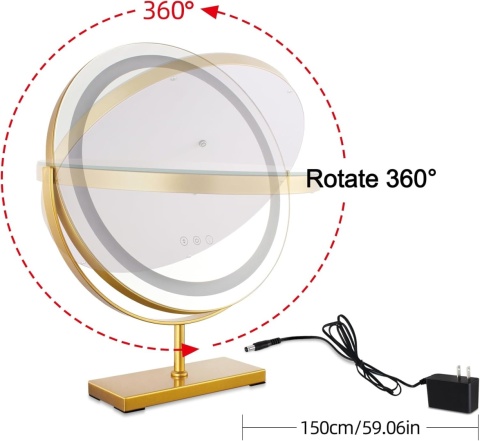 MantoLite Lusterko kosmetyczne z oświetleniem LED, 40 cm, z 3 trybami
