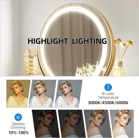 MantoLite Lusterko kosmetyczne z oświetleniem LED, 40 cm, z 3 trybami