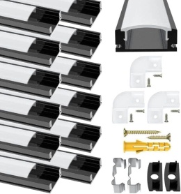 Aluminiowy profil LED, 10 x 1 m, czarny profil LED z mleczną białą osłoną