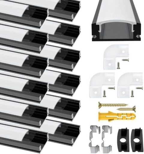 Aluminiowy profil LED, 10 x 1 m, czarny profil LED z mleczną białą osłoną