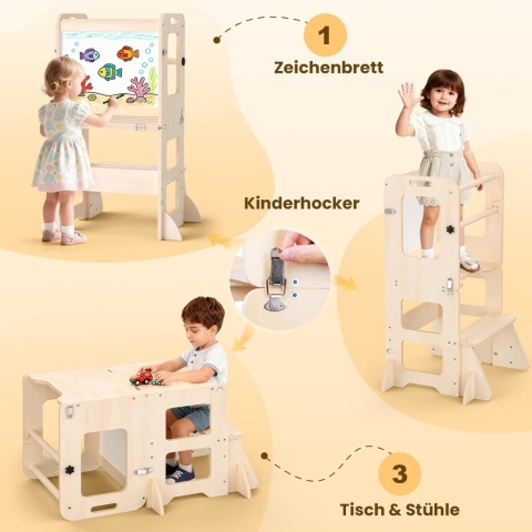 Montessori Wieża edukacyjna dla dzieci od 1 roku życia, 4 w 1