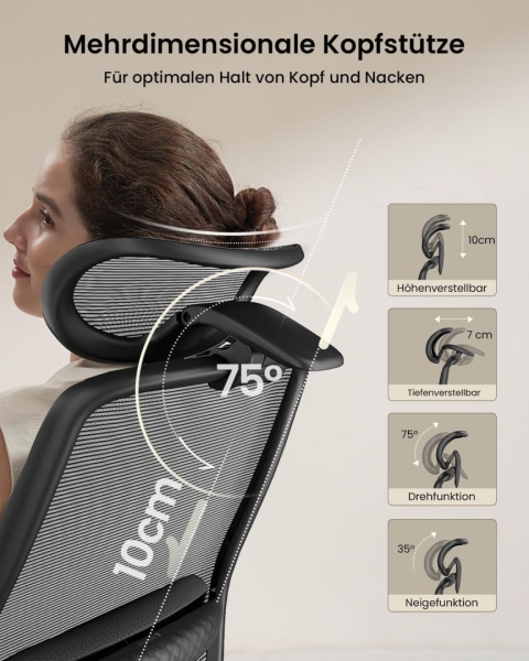 ProtoArc EC200 ergonomiczne krzesło biurowe, z regulacją #N