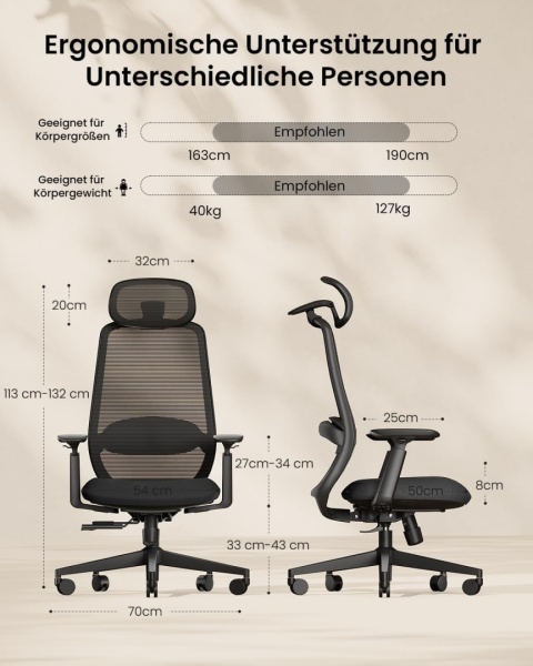 ProtoArc EC200 ergonomiczne krzesło biurowe, z regulacją #N