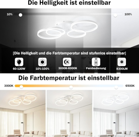 Lampa sufitowa LED, ściemniana, 40-60 W, 100 cm
