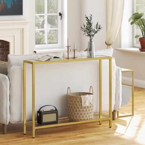 Stolik konsolowy HOOBRO złoty szkło hartowane 100 cm