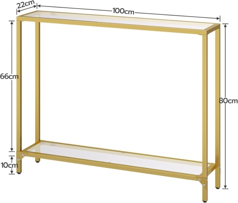 Stolik konsolowy HOOBRO złoty szkło hartowane 100 cm