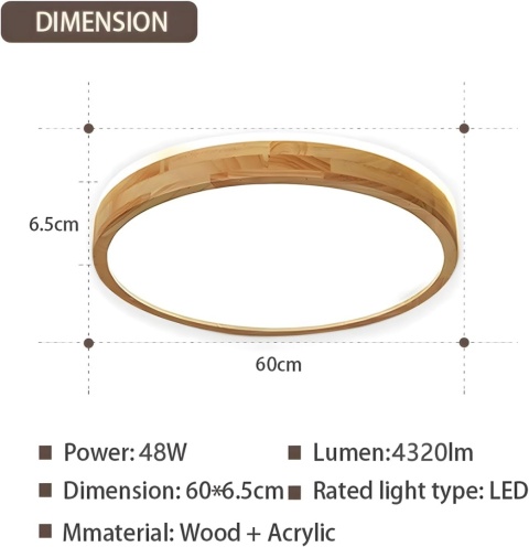 WayLuoung LED Drewniana Lampa Sufitowa 60cm 3K-6K Ściemniania pilot
