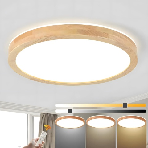 WayLuoung LED Drewniana Lampa Sufitowa 60cm 3K-6K Ściemniania pilot