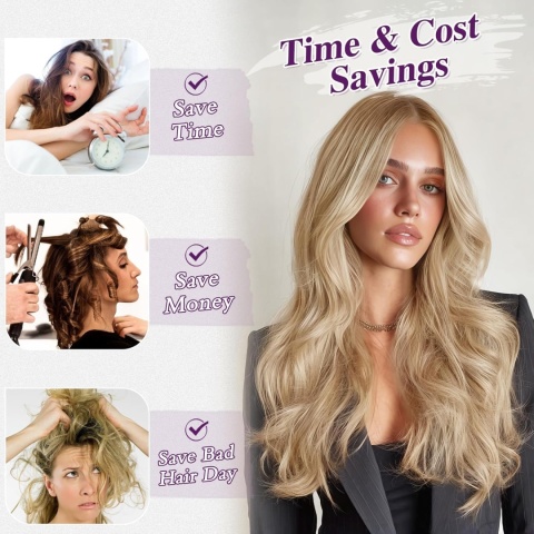 BARSDAR Blond doczepiane włosy, 50 cm Falowane doczepiane włosy clip in