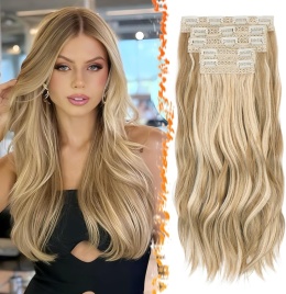 BARSDAR Blond doczepiane włosy, 50 cm Falowane doczepiane włosy clip in