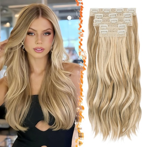 BARSDAR Blond doczepiane włosy, 50 cm Falowane doczepiane włosy clip in