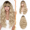 BARSDAR Długa falowana naturalna blond peruka ombre z grzywką