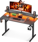BIURKO GAMINGOWE LED 100CM Z GNIAZDKAMI PÓŁKA POD MONITOR czarne carbon