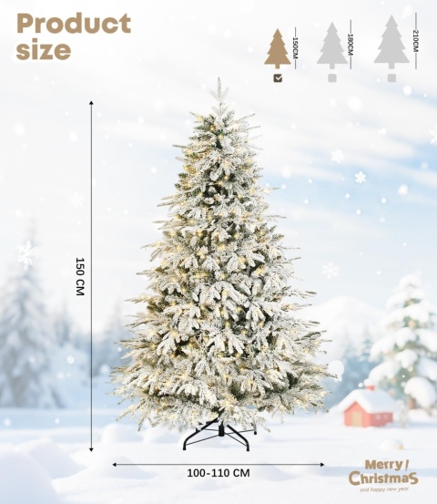 Choinka Sztuczna 150 cm Ośnieżona LED Stojak Metalowy