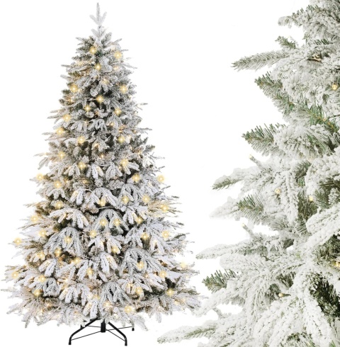 Choinka Sztuczna 150 cm Ośnieżona LED Stojak Metalowy