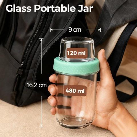 Kubki na Jogurt Płatki Zestaw 4 szt z Przegródką Łyżką 560 ml owsianka FIT