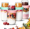 Kubki na Jogurt Płatki Zestaw 4 szt z Przegródką Łyżką 560 ml owsianka FIT